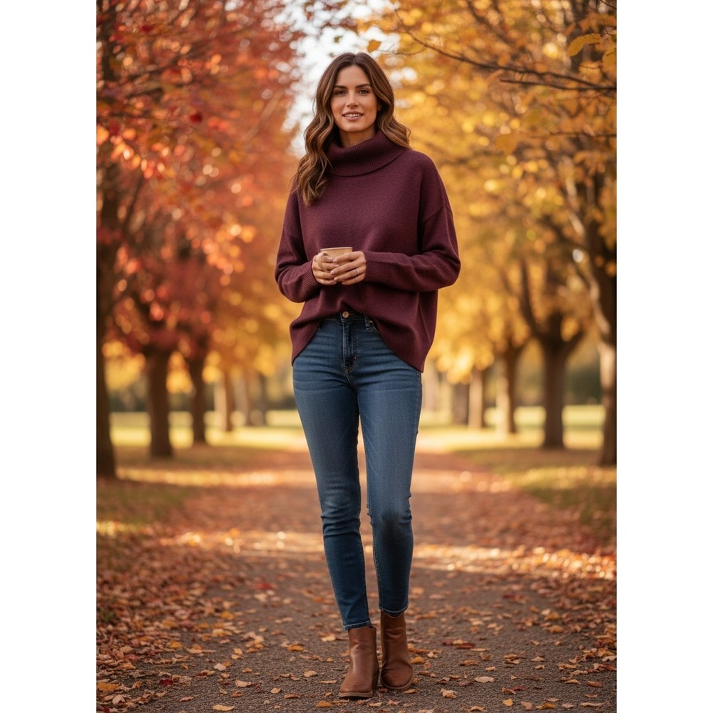 Preston & York Womens Burgundy Wool Alpaca Blend Turtleneck Sweater Sz M Relaxed